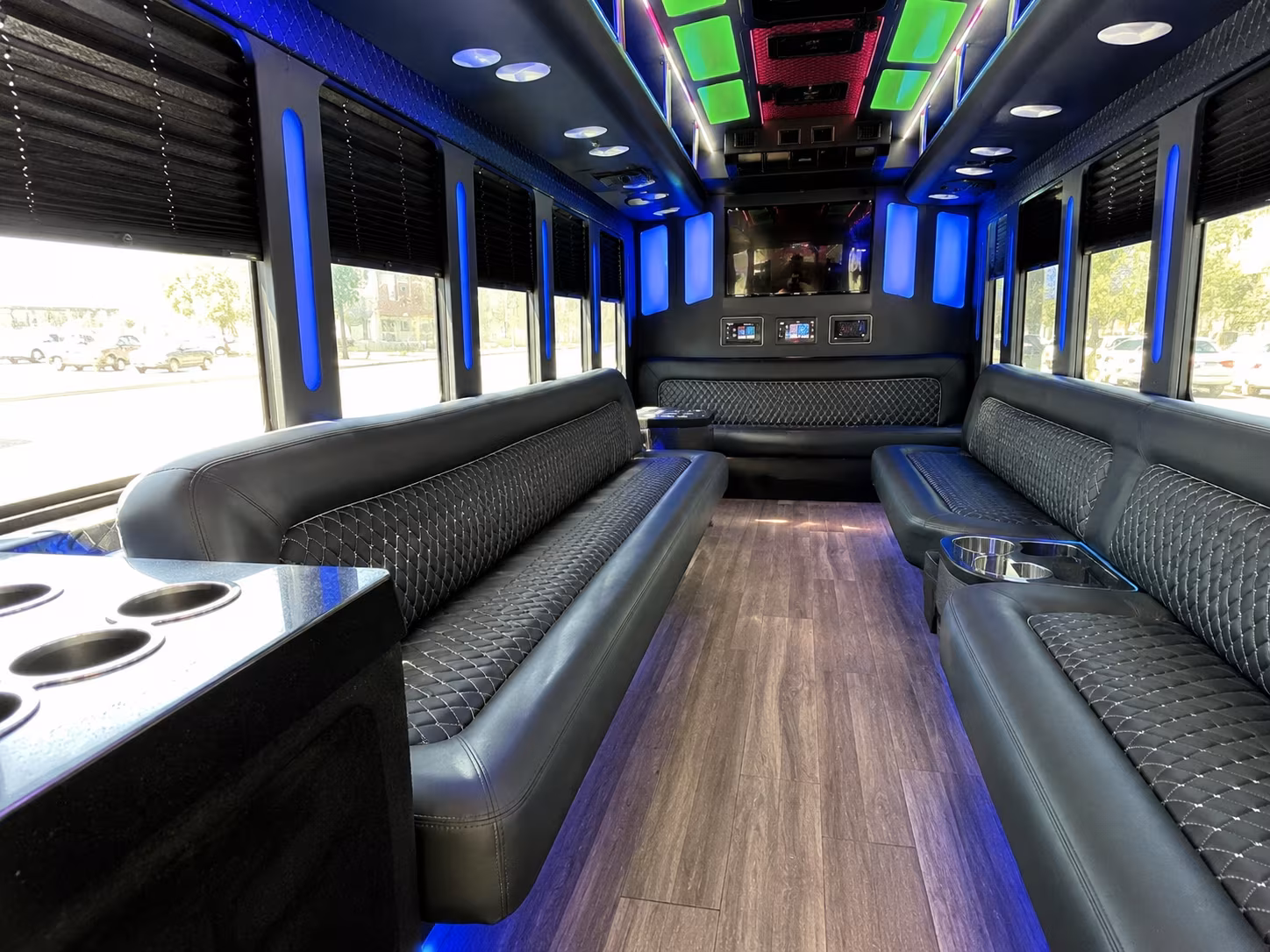 blue springs 15 passenger party bus inside