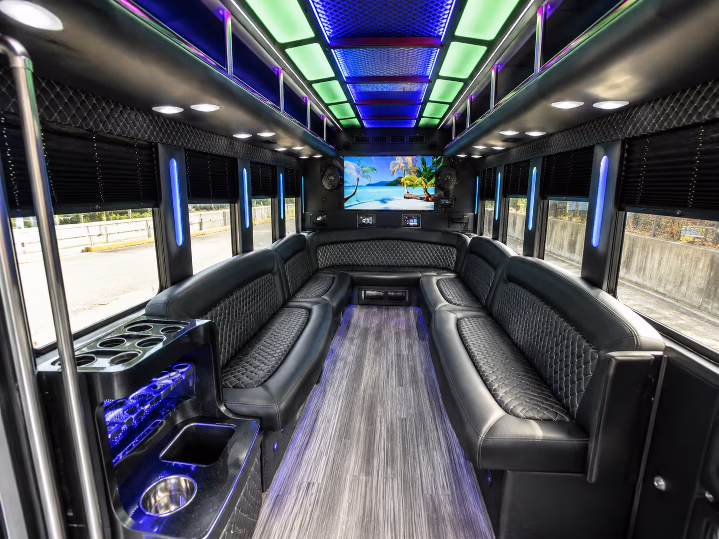 blue springs 18 passenger party bus inside