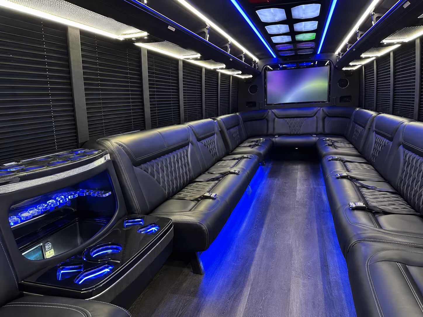 blue springs 20 passenger party bus inside