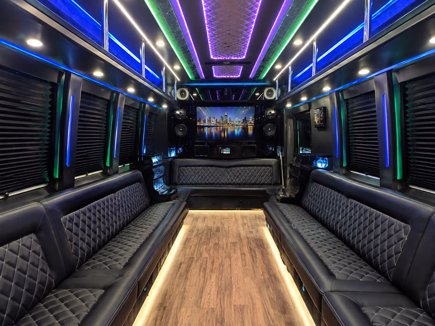blue springs 25 passenger party bus interior