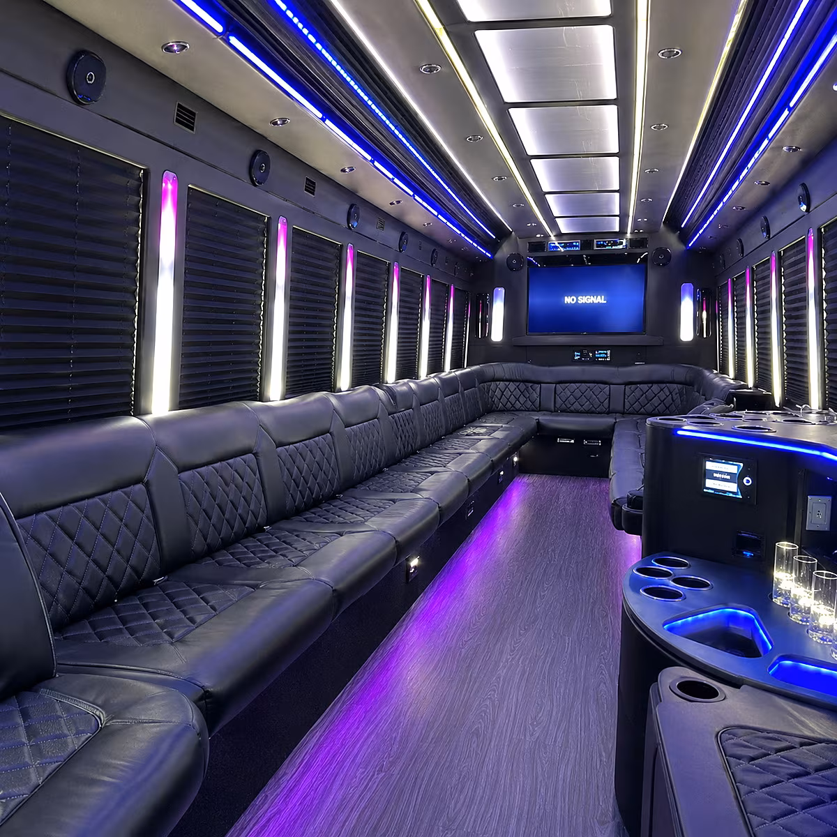 blue springs 30 passenger party bus inside