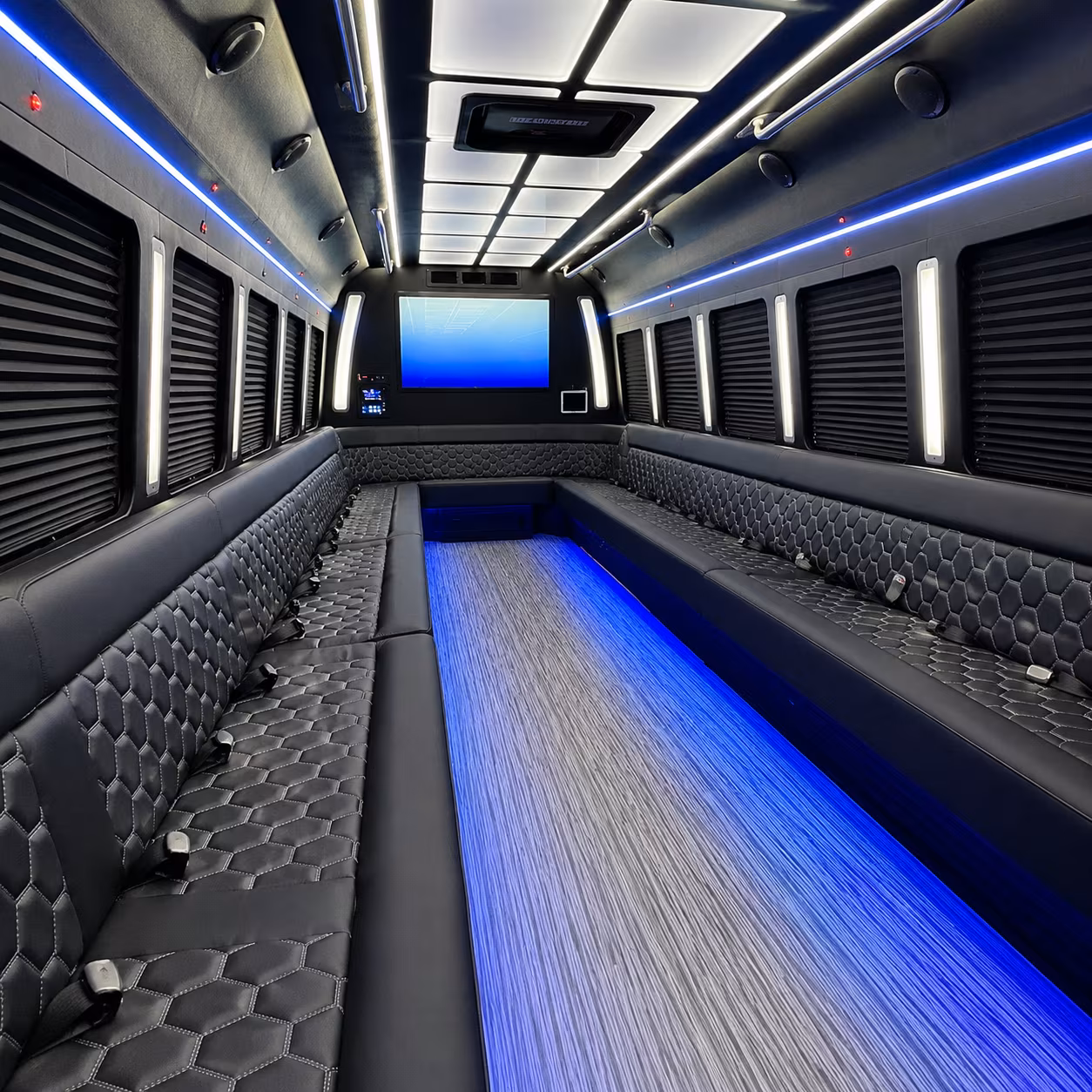 blue springs 50 passenger party bus inside